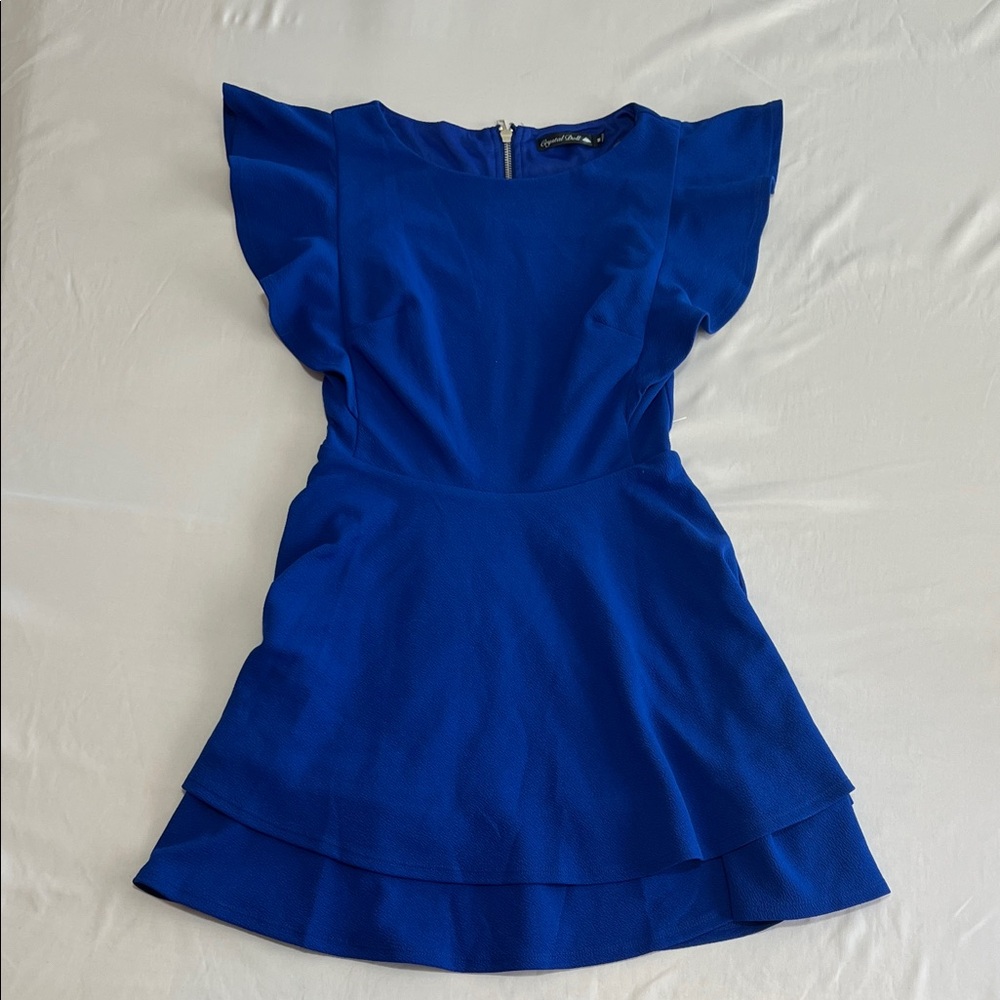 Elegant Blue Flutter Sleeve Crystal Doll Dress